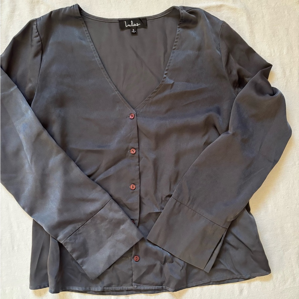 Lulu's Charcoal Button-Up Blouse